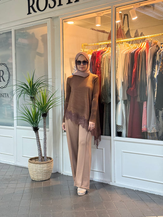 Chantel Embroidery Pleated Top in Choco Brown (NEW!)