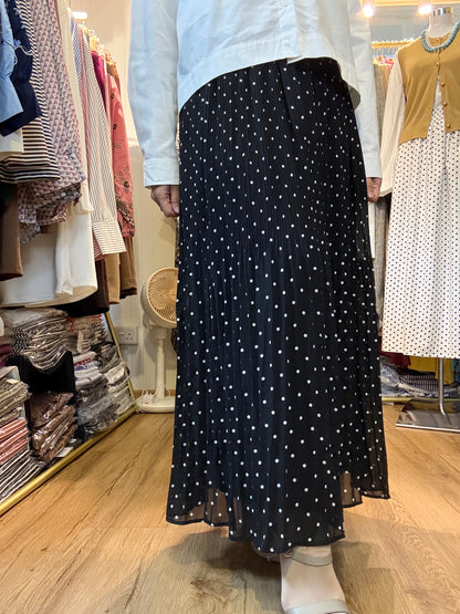 Manessa Flare Cut Polka Dot Skirt in Black