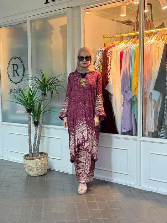 Sarina Batik Kurung Set in BS01 Maroon (NEW!)