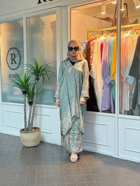 Sarina Batik Kurung Set in BS02 Sage (NEW!)