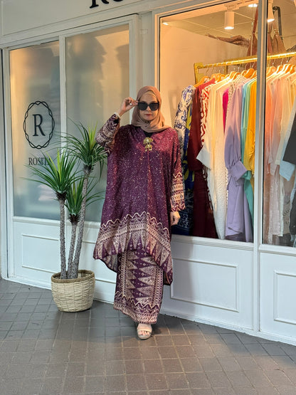 Sarina Batik Kurung Set in BS04 Eggplant (NEW!)