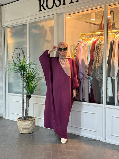 Azzahra Pleated Long Kaftan in Berry (NEW!)