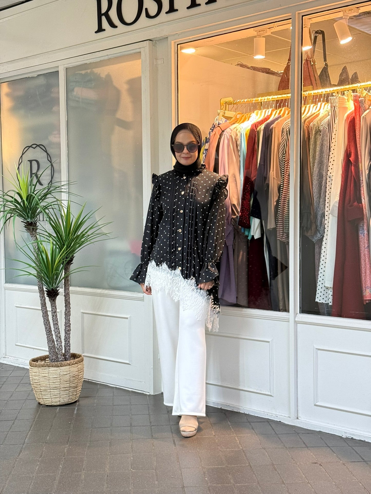 Rizqa Polka Dot Lace Top in Black (NEW!)