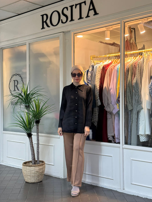 Geena Pleated Button Down Top in Black (NEW!)