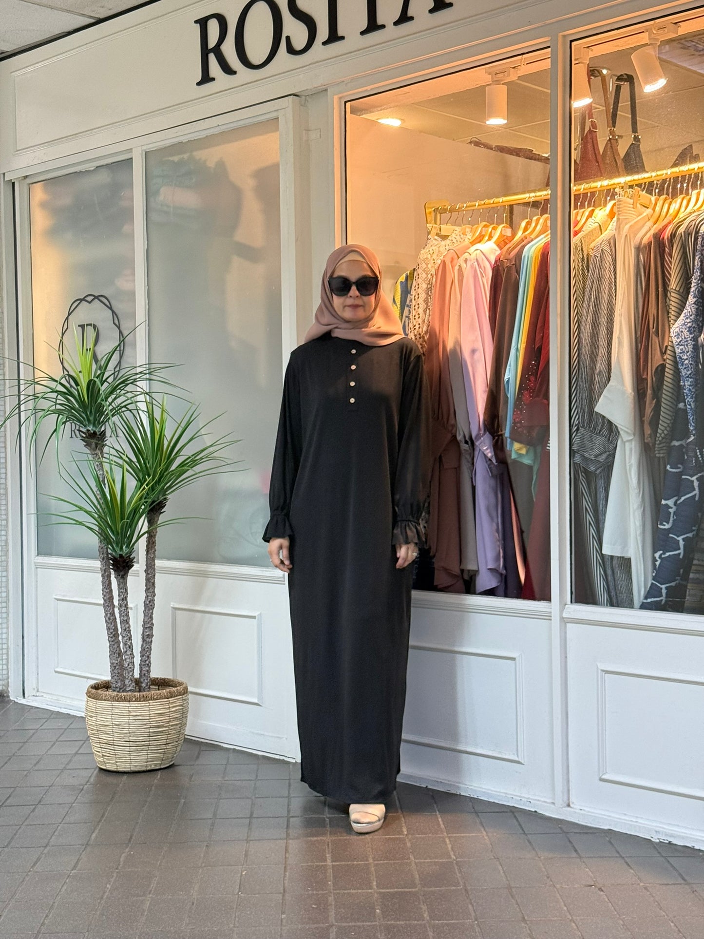 Aika Button Flounce Sleeve Dress in Black (NEW!)