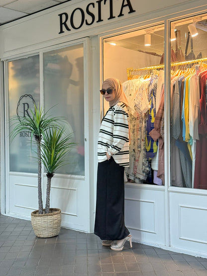 Miss Rox Striped Cotton Knit Pants Set in Black (NEW!)