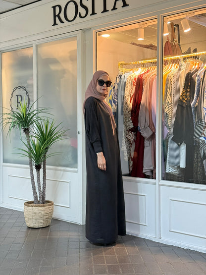 Reena Pleated Batwing Button Dress in Black (NEW!)