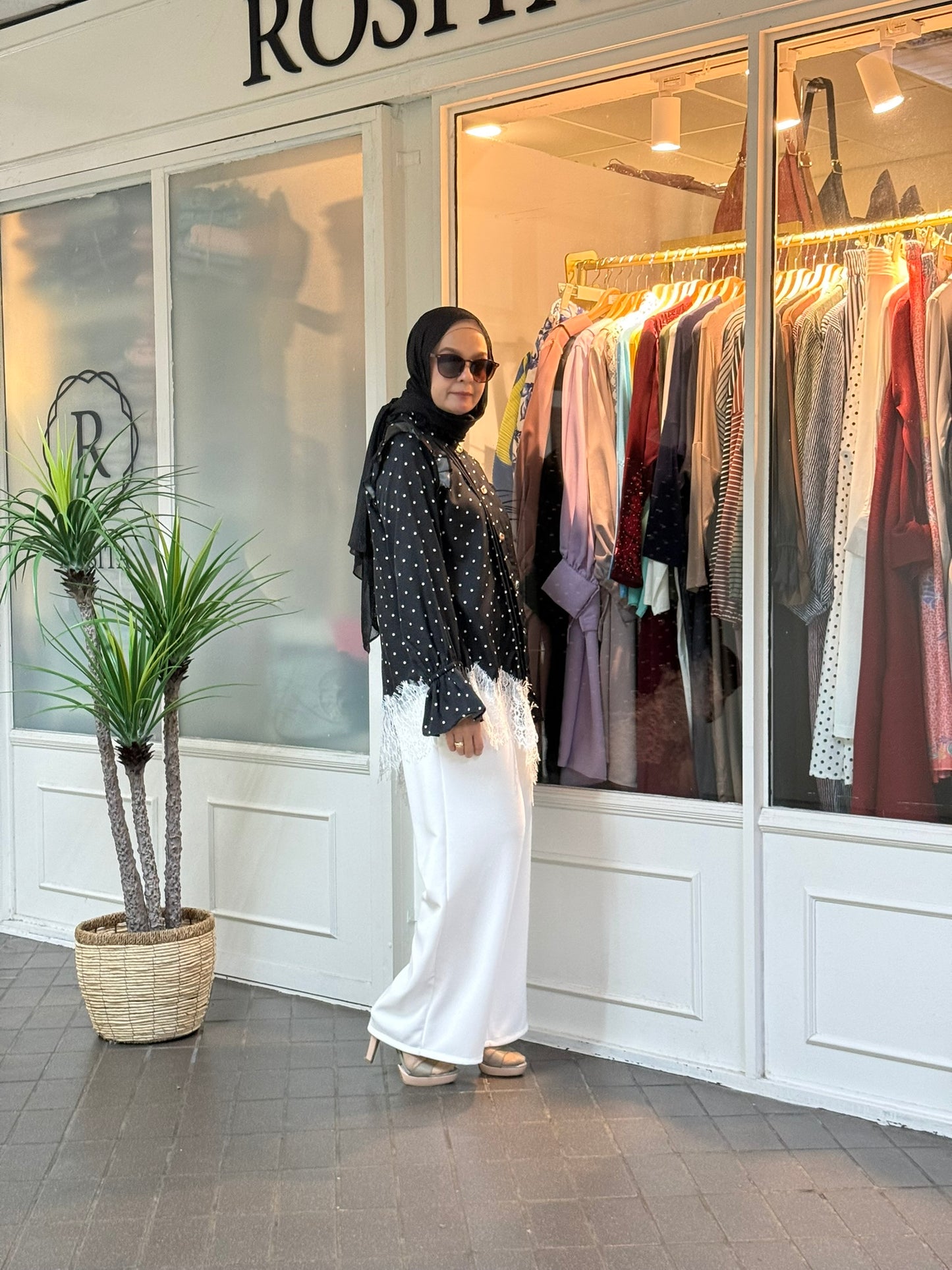 Rizqa Polka Dot Lace Top in Black (NEW!)