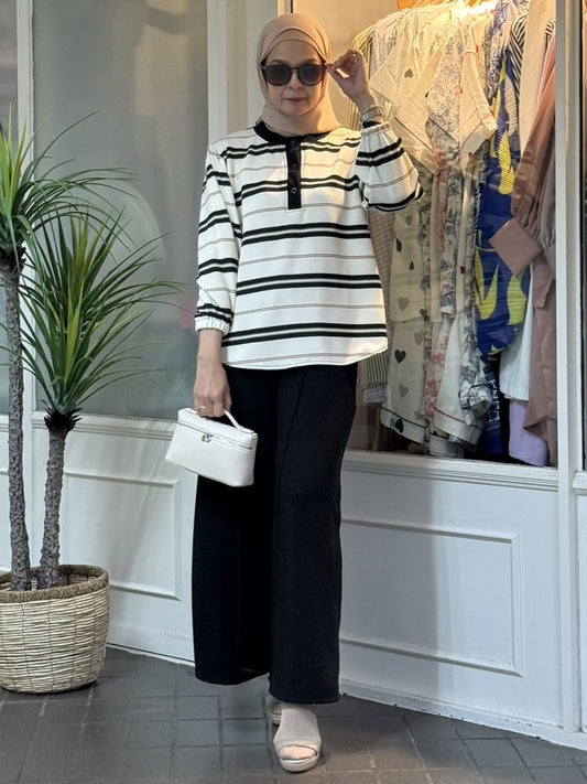 Miss Rox Striped Cotton Knit Pants Set in Black (NEW!)