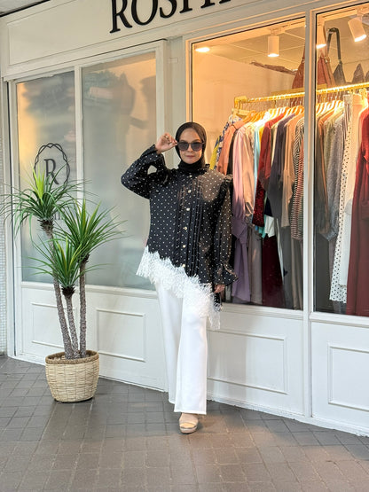 Rizqa Polka Dot Lace Top in Black (NEW!)