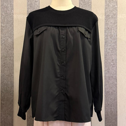 Ellysa Knit Panel Button Top in Black (NEW!)