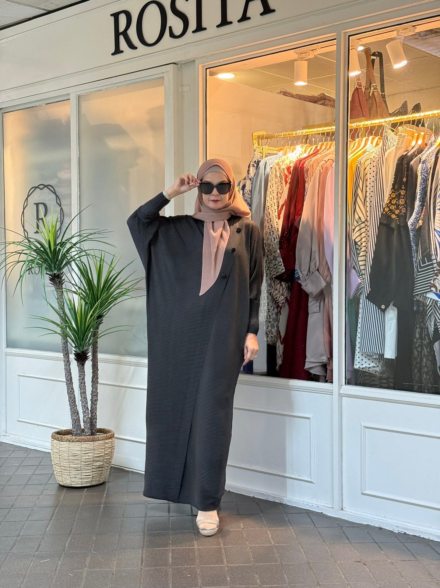 Reena Pleated Batwing Button Dress in Black (NEW!)