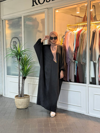 Azzahra Pleated Long Kaftan in Black (NEW!)