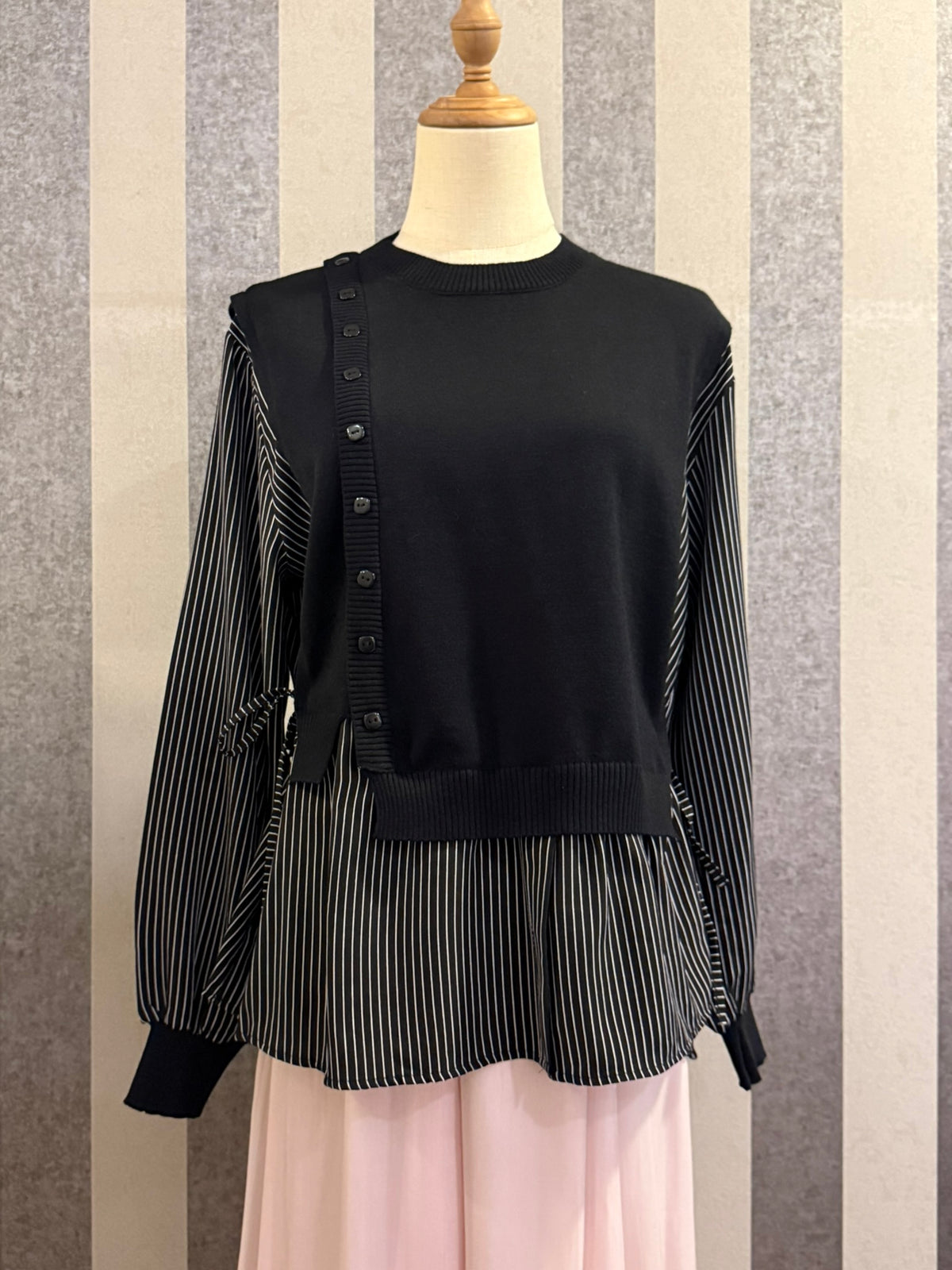 Elena Vest Striped Top in Black (NEW!)