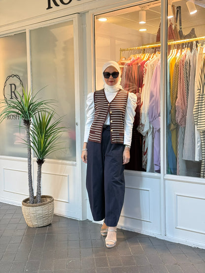 Leona Striped Vest with Button in Brown (NEW!)