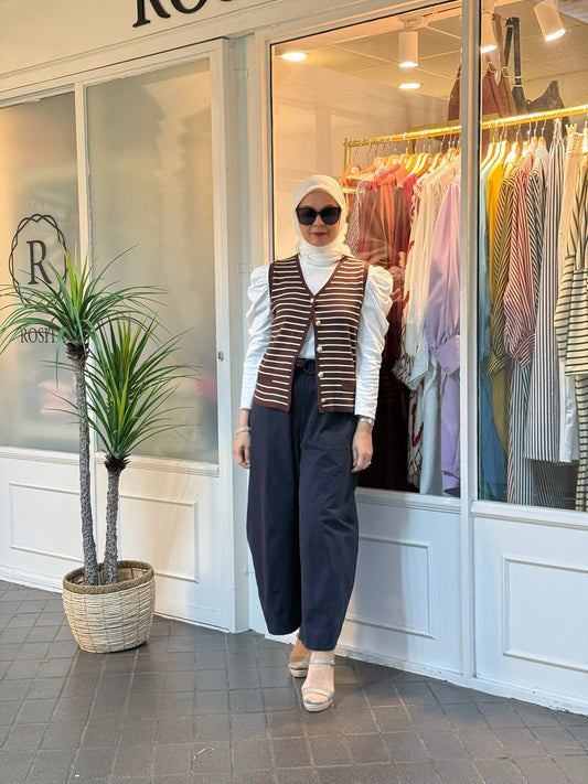 Leona Striped Vest with Button in Brown (NEW!)
