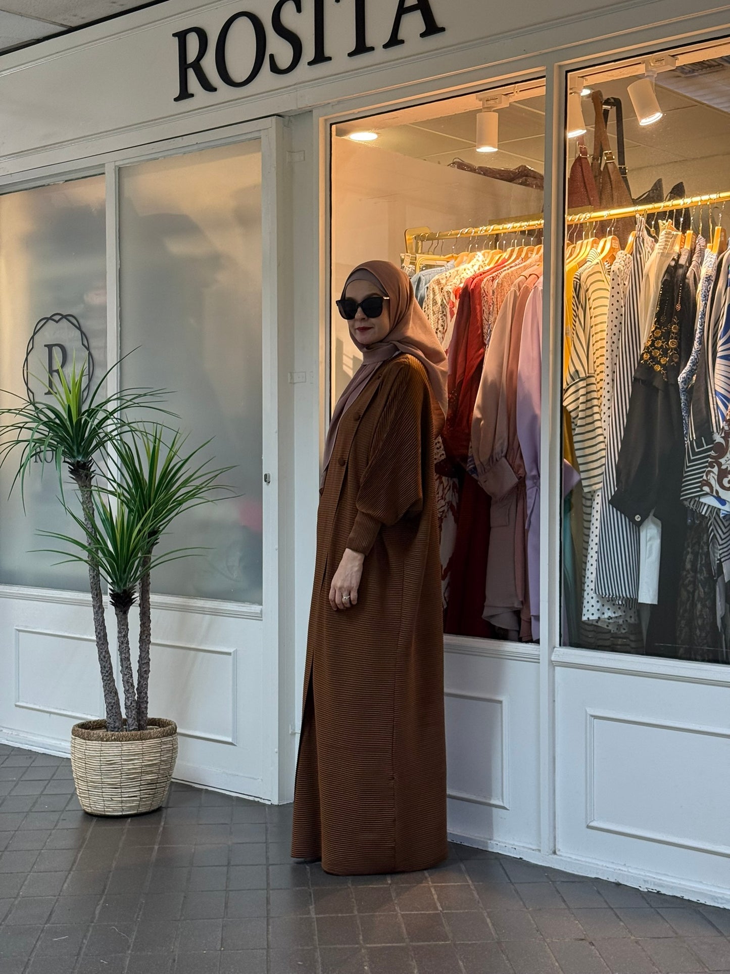 Reena Pleated Batwing Button Dress in Brown (NEW!)