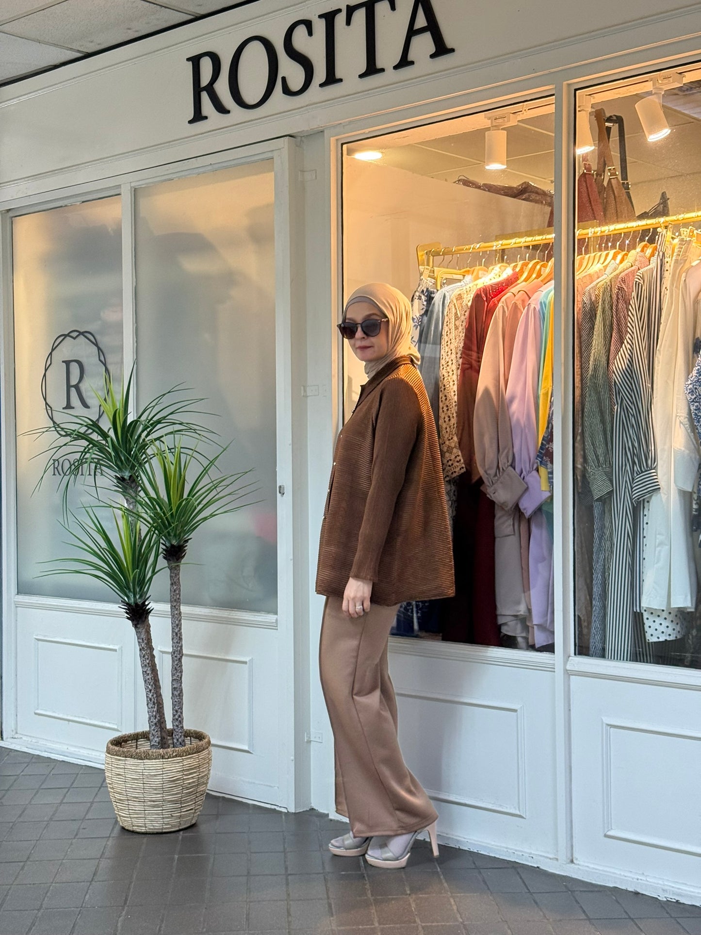 Geena Pleated Button Down Top in Brown (NEW!)