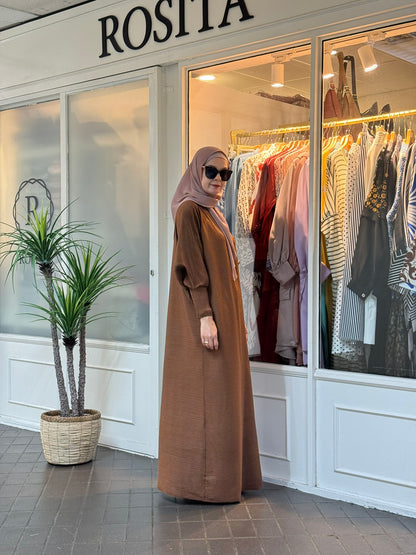 Reena Pleated Batwing Button Dress in Brown (NEW!)