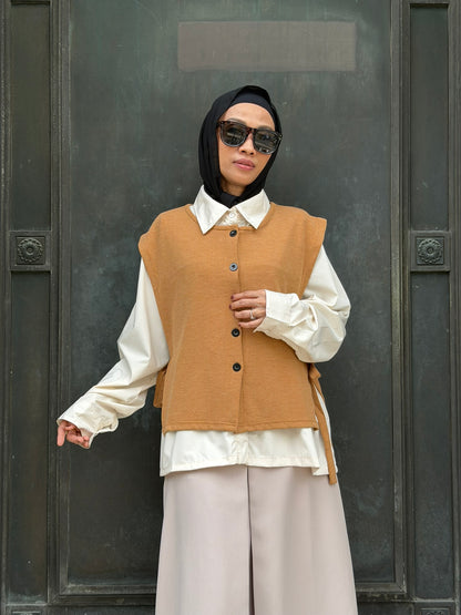 Vera Cotton Knit Vest in Caramel (NEW!)