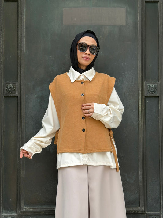 Vera Cotton Knit Vest in Caramel (NEW!)