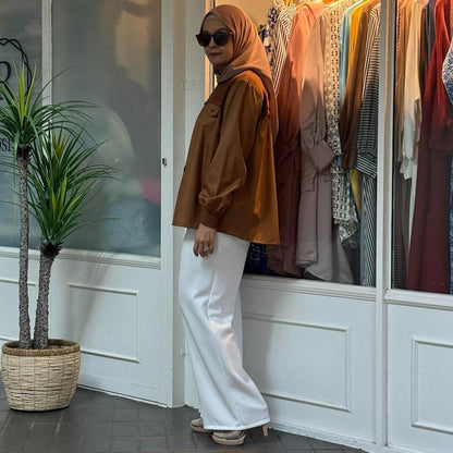 Ellysa Knit Panel Button Top in Caramel (NEW!)