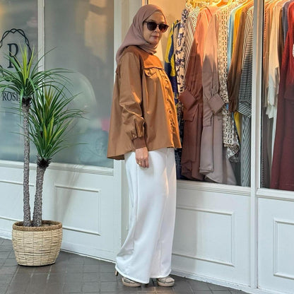 Ellysa Knit Panel Button Top in Caramel (NEW!)