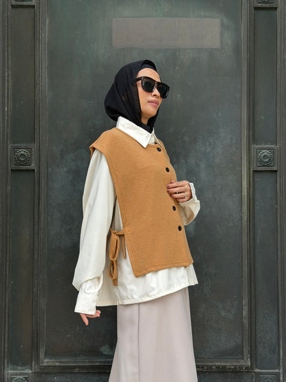 Vera Cotton Knit Vest in Caramel (NEW!)