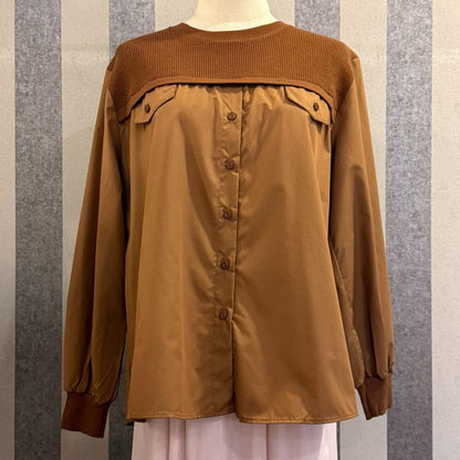 Ellysa Knit Panel Button Top in Caramel (NEW!)