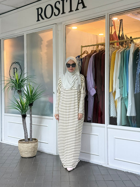 Alyssa Striped Batwing Dress in Cream Brown (NEW!)