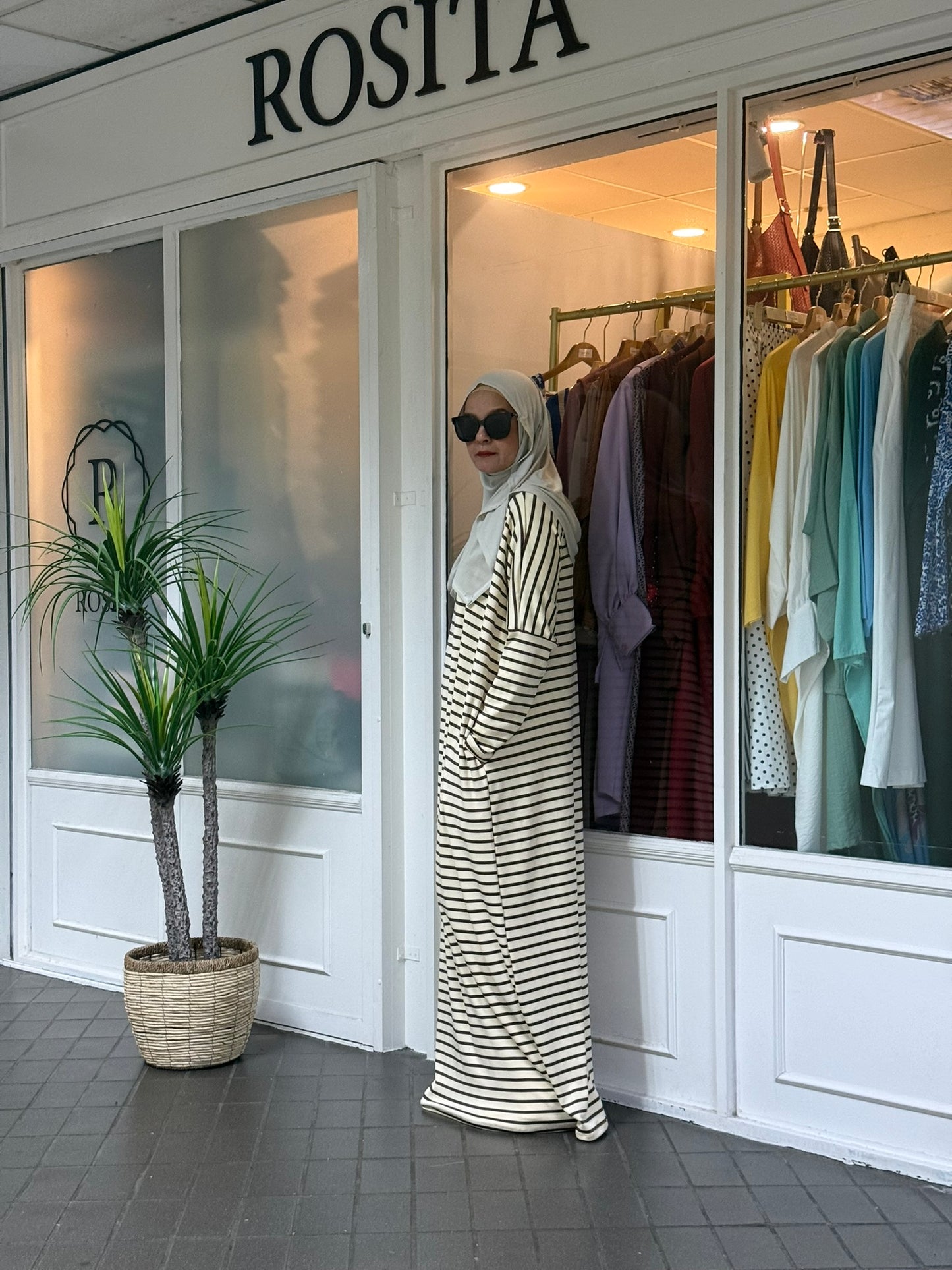 Alyssa Striped Batwing Dress in Cream Brown (NEW!)