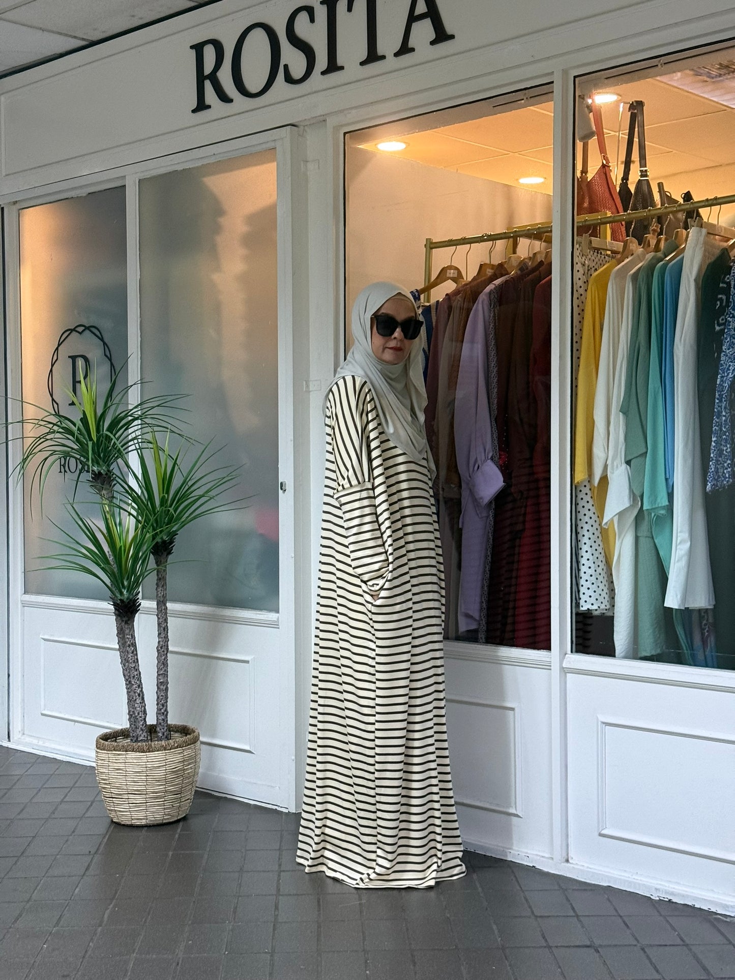 Alyssa Striped Batwing Dress in Cream Brown (NEW!)