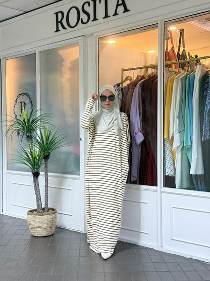Alyssa Striped Batwing Dress in Cream Brown (NEW!)
