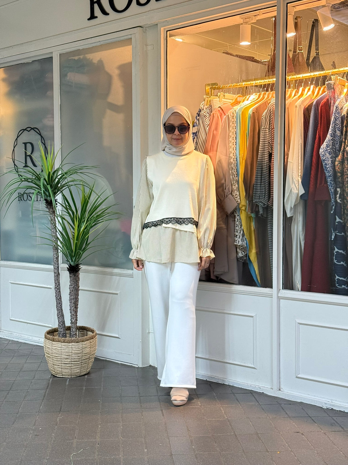Elsa Layered Lace Striped Top in Cream (NEW!)