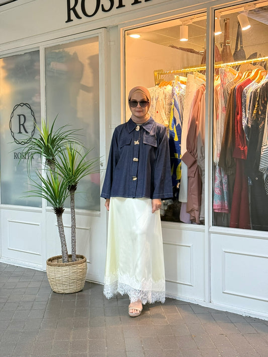 Marsha Satin Lace Skirt in Cream (NEW!)