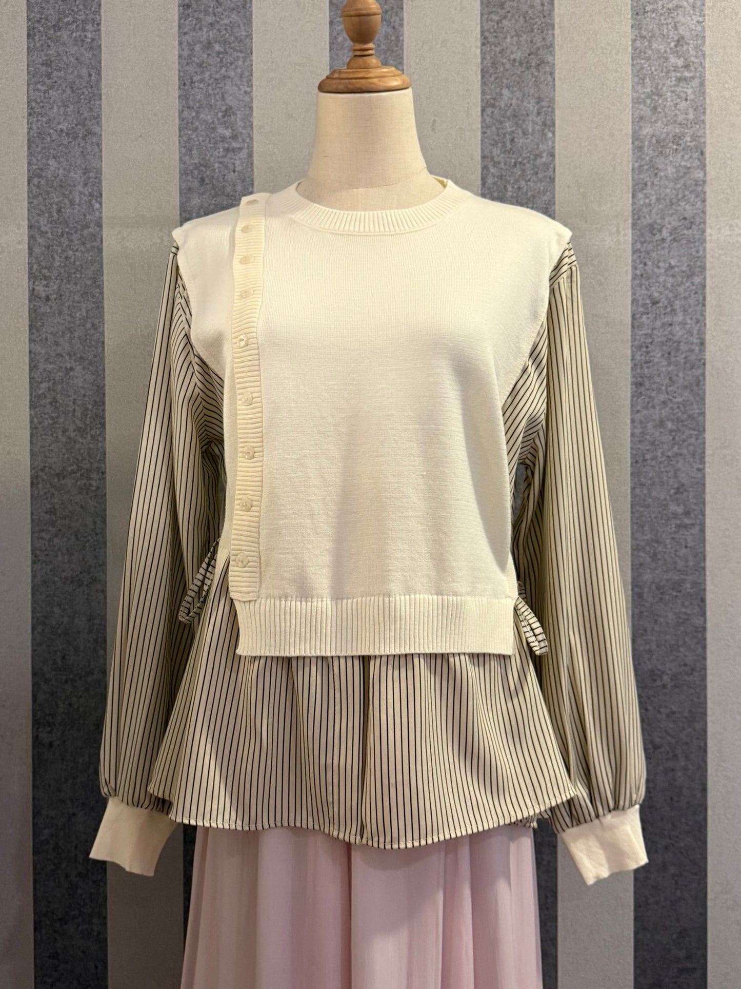 Elena Vest Striped Top in Creme (NEW!)