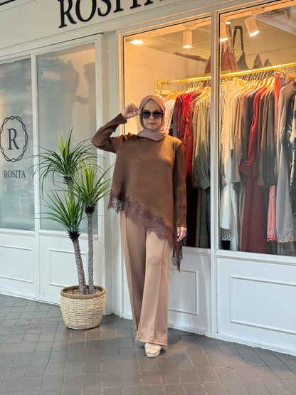 Chantel Embroidery Pleated Top in Choco Brown (NEW!)