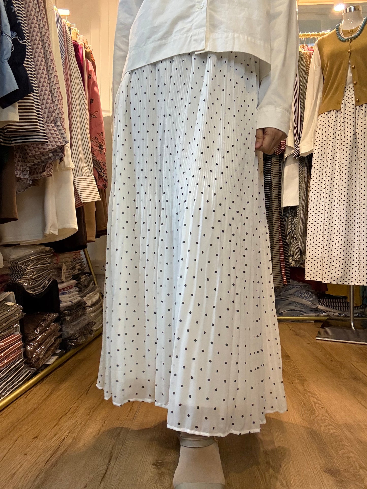Manessa Flare Cut Polka Dot Skirt in White