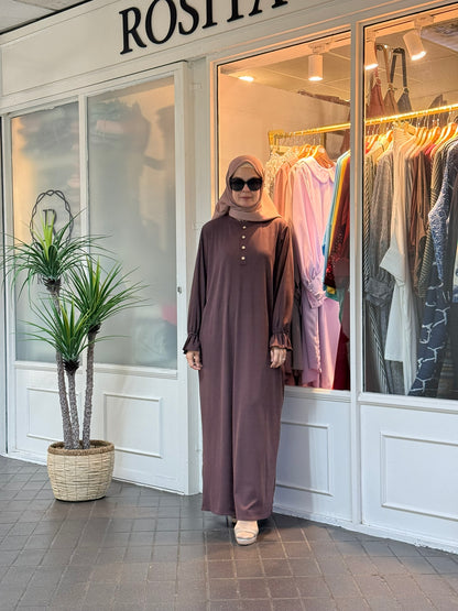 Aika Button Flounce Sleeve Dress in Dark Brown (NEW!)
