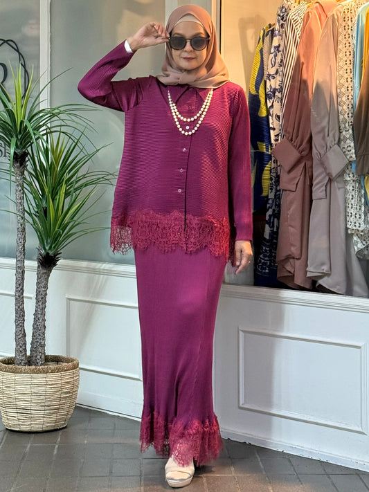 Sonia Pleated Skirt Set in Dark Magenta (NEW!)