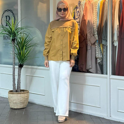 Ellysa Knit Panel Button Top in Dark Mustard (NEW!)