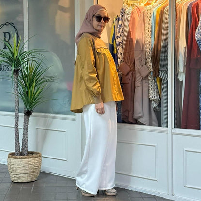 Ellysa Knit Panel Button Top in Dark Mustard (NEW!)