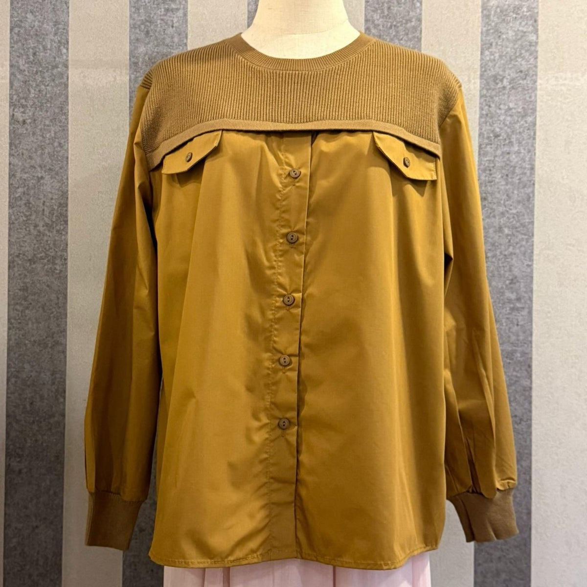 Ellysa Knit Panel Button Top in Dark Mustard (NEW!)