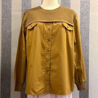 Ellysa Knit Panel Button Top in Dark Mustard (NEW!)