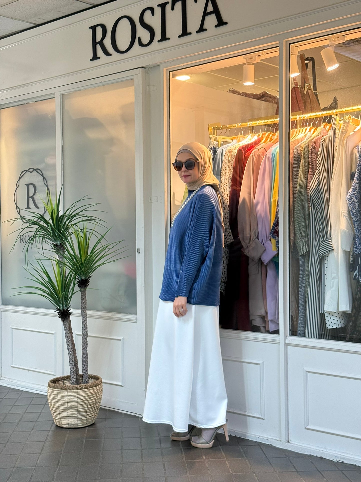 Neena Pleated Batwing Top in Denim Blue (NEW!)