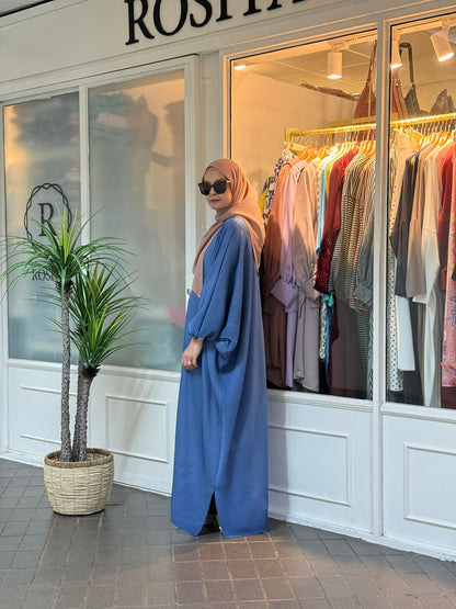 Azzahra Pleated Long Kaftan in Denim Blue (NEW!)