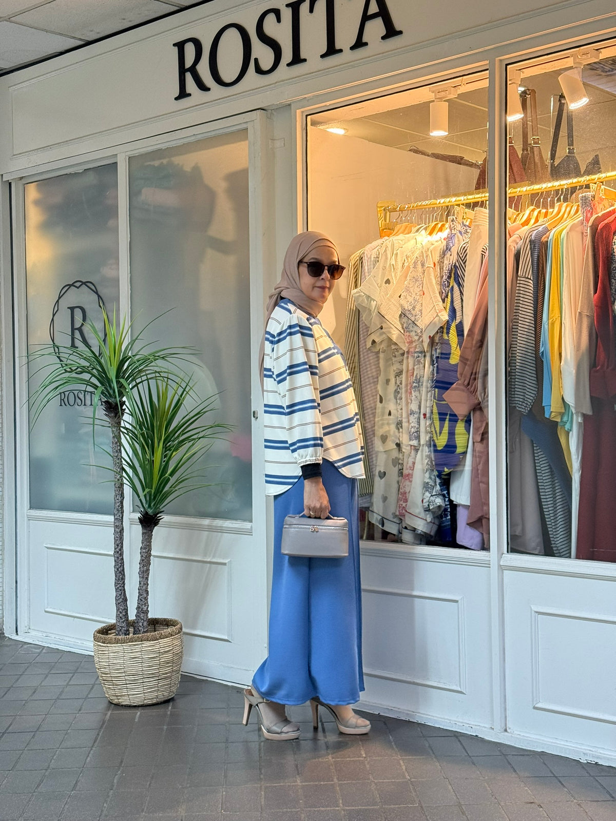 Miss Rox Striped Cotton Knit Pants Set in Denim Blue (NEW!)