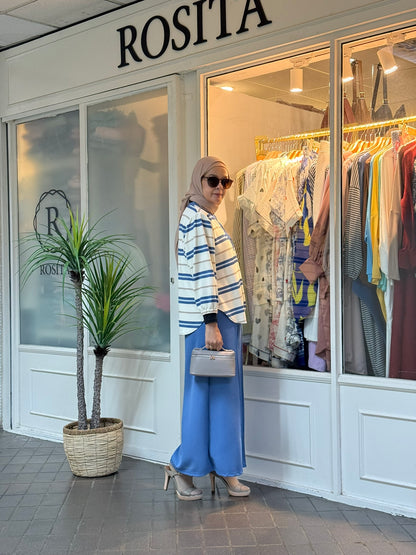 Miss Rox Striped Cotton Knit Pants Set in Denim Blue (NEW!)