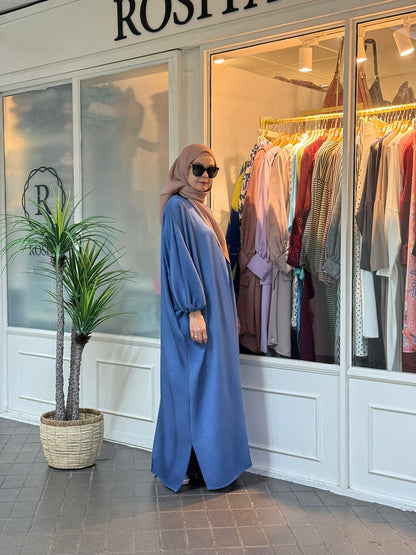 Azzahra Pleated Long Kaftan in Denim Blue (NEW!)