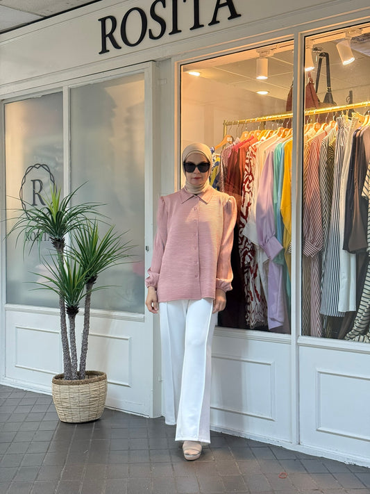Vivy Pleated Button Down Top in Dusty Pink (NEW!)